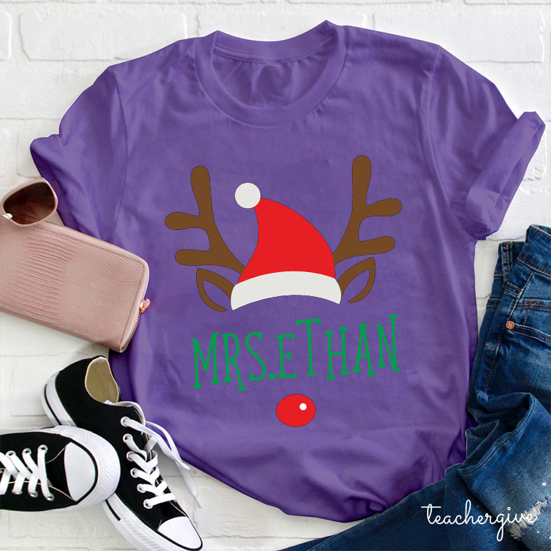 Personalized Christmas Reindeer Teacher T-Shirt