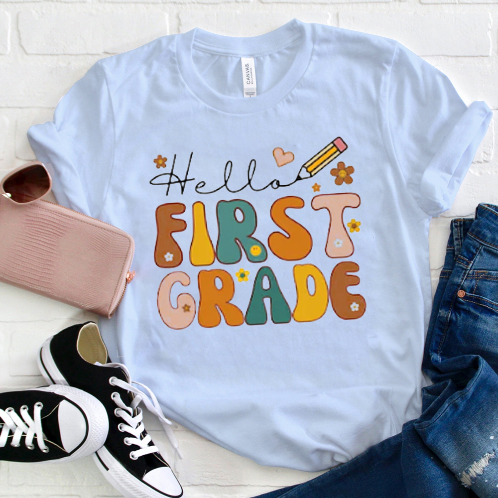 Hello First Grade Cartoon Letters  T-Shirt