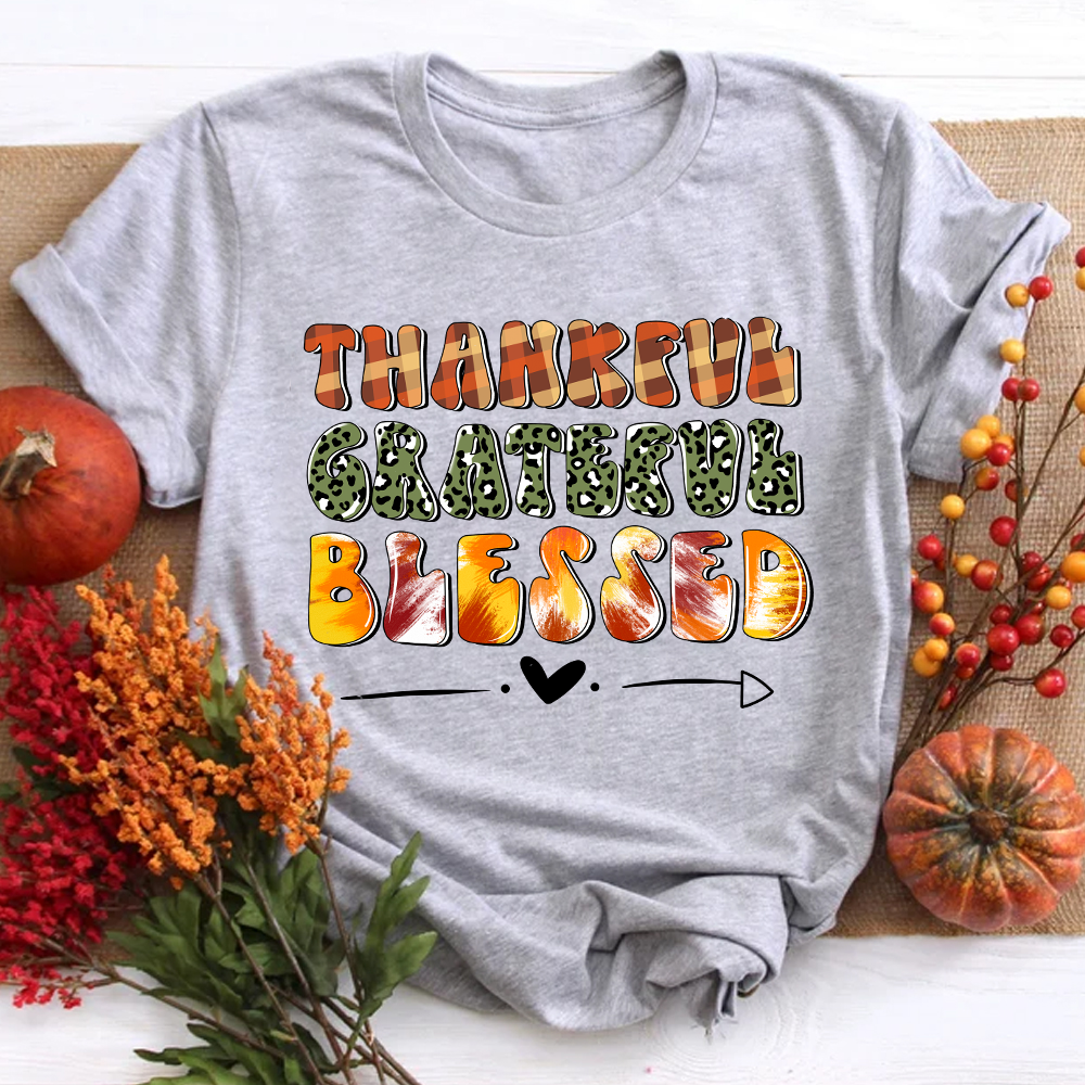 Thankful Grateful And Blessed Plaid Elements T-Shirt