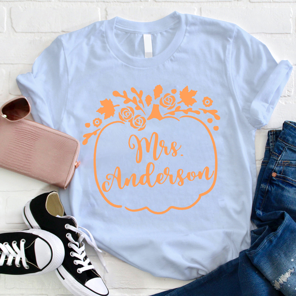 Personalized Rose Pumpkin Teacher T-Shirt