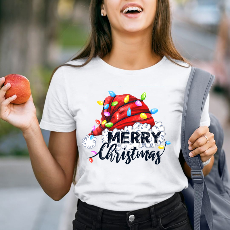 Merry Christmas And Big Red Hat Teacher T-Shirt
