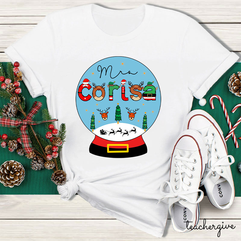 Personalized Merry Christmas Snow Scene Teacher T-Shirt