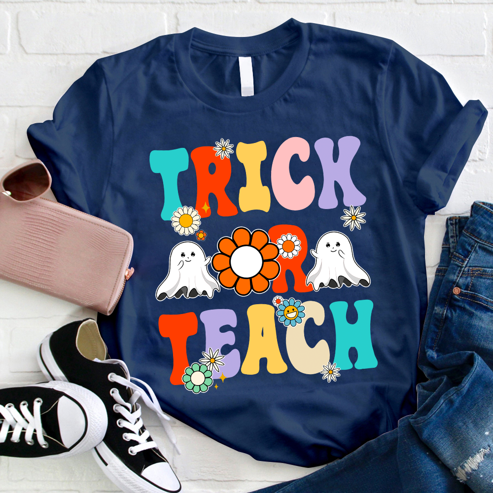 Flower Ghost Halloween Trick Or Teach T-Shirt