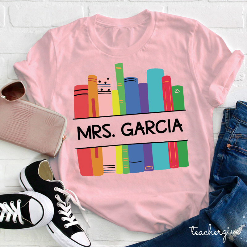 Personalized Name And Book Shelf Teacher T-Shirt