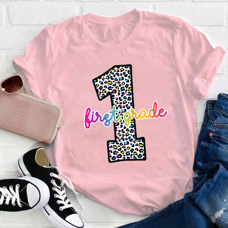Personalized Colorful Leopard Teacher T-Shirt