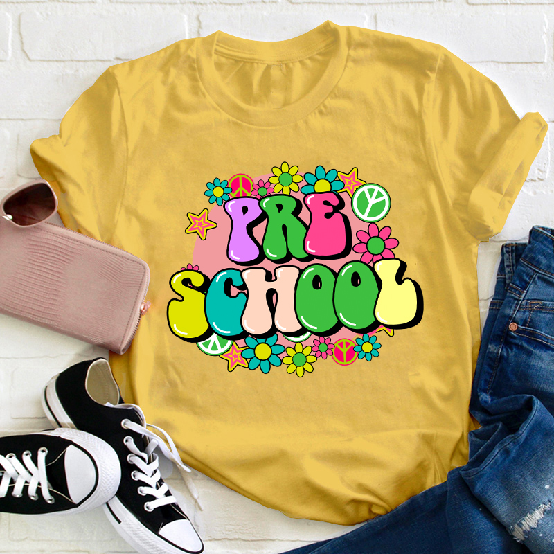 Personalized Grade Colorful Flowers Teacher T-Shirt