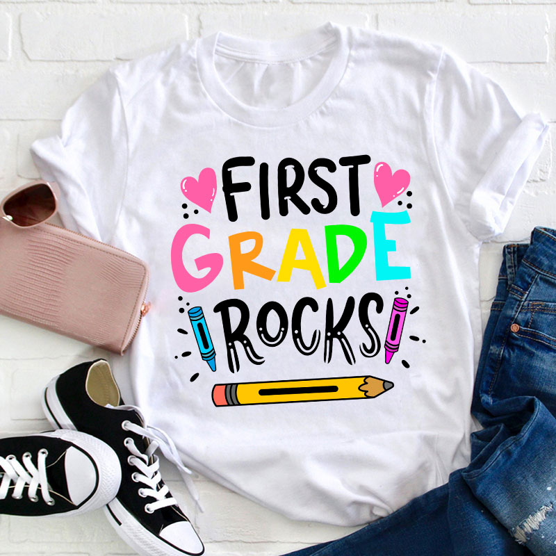 Personalized Grade Rocks Teacher T-Shirt