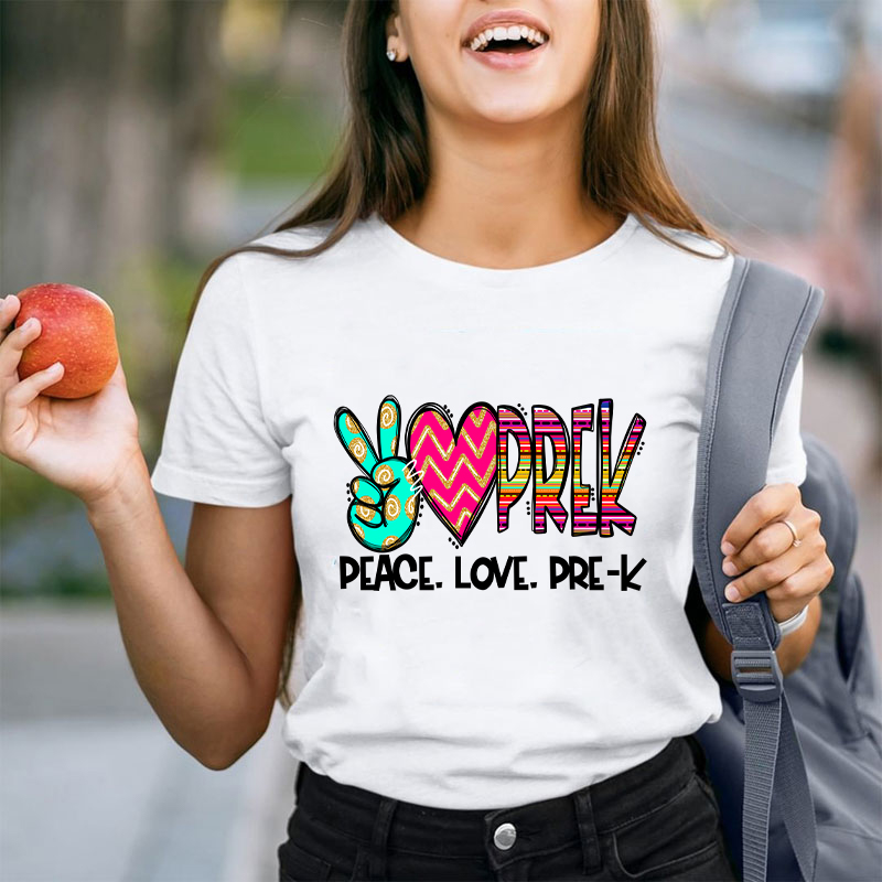 Personalized Grade Peace Love Teacher T-Shirt