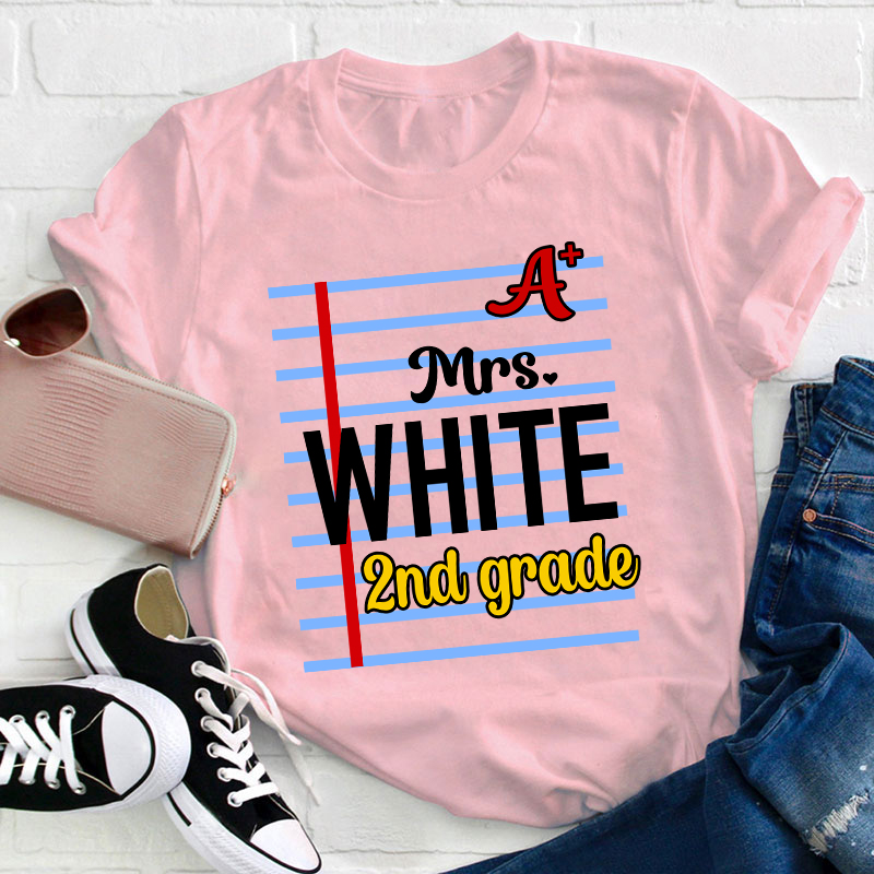 Personalized Name And Grade A Teacher T-Shirt