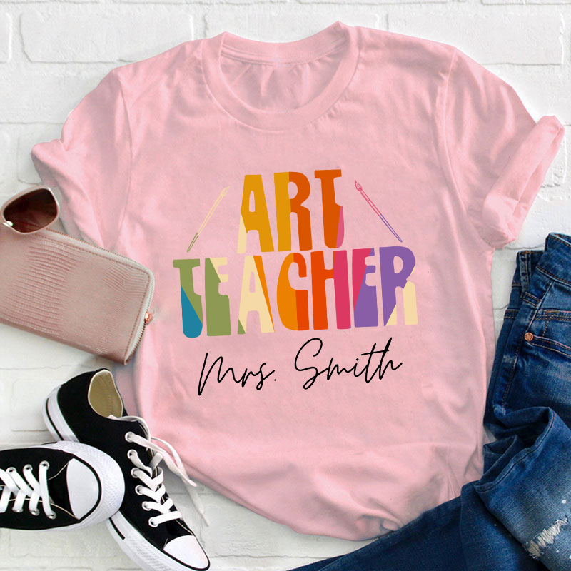 Personalized Name And Subject Simple Color Teacher T-Shirt