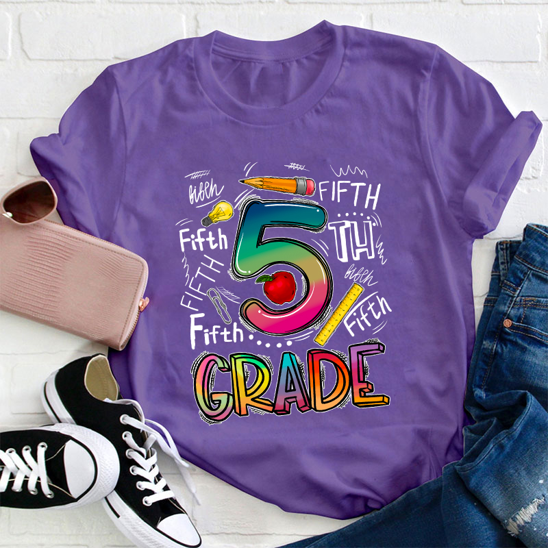 Personalized Grade Stationery Supplies Teacher T-Shirt