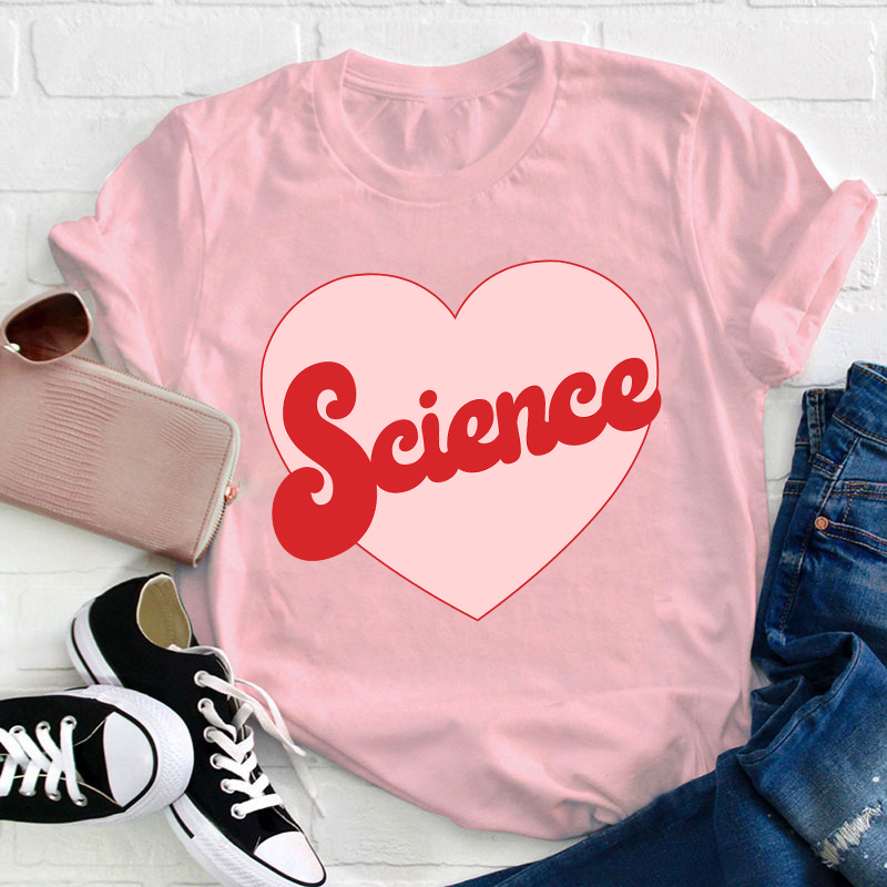 Personalized Subject Pink Heart Teacher T-Shirt