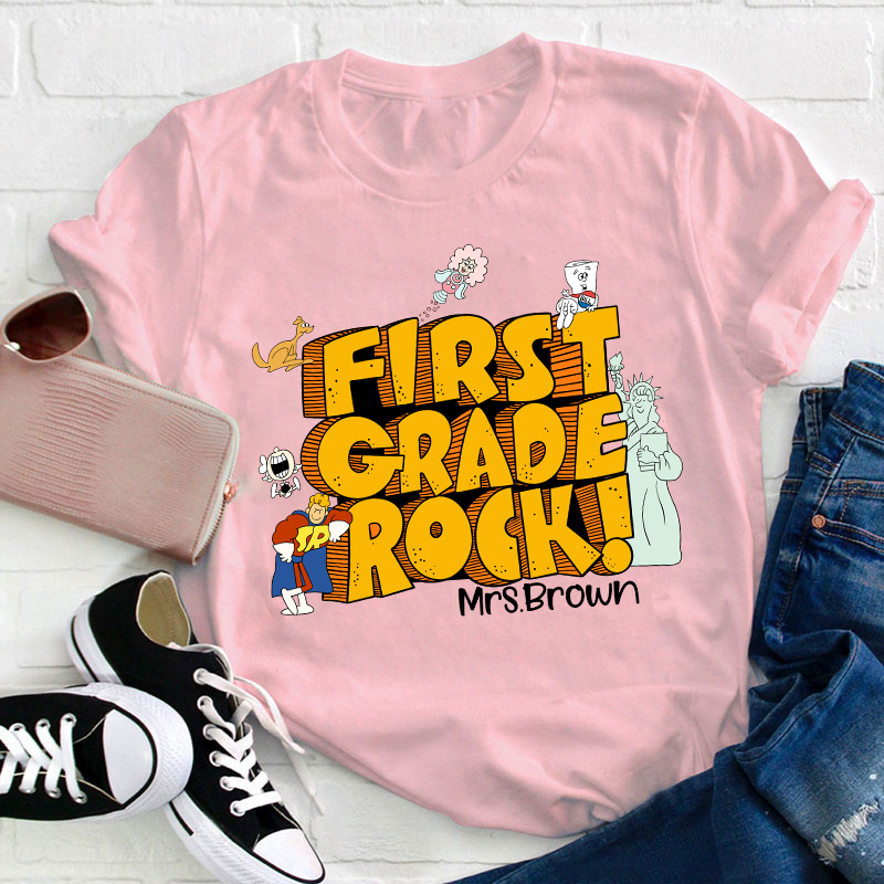 Personalized Name And Grade Rock Teacher T-Shirt