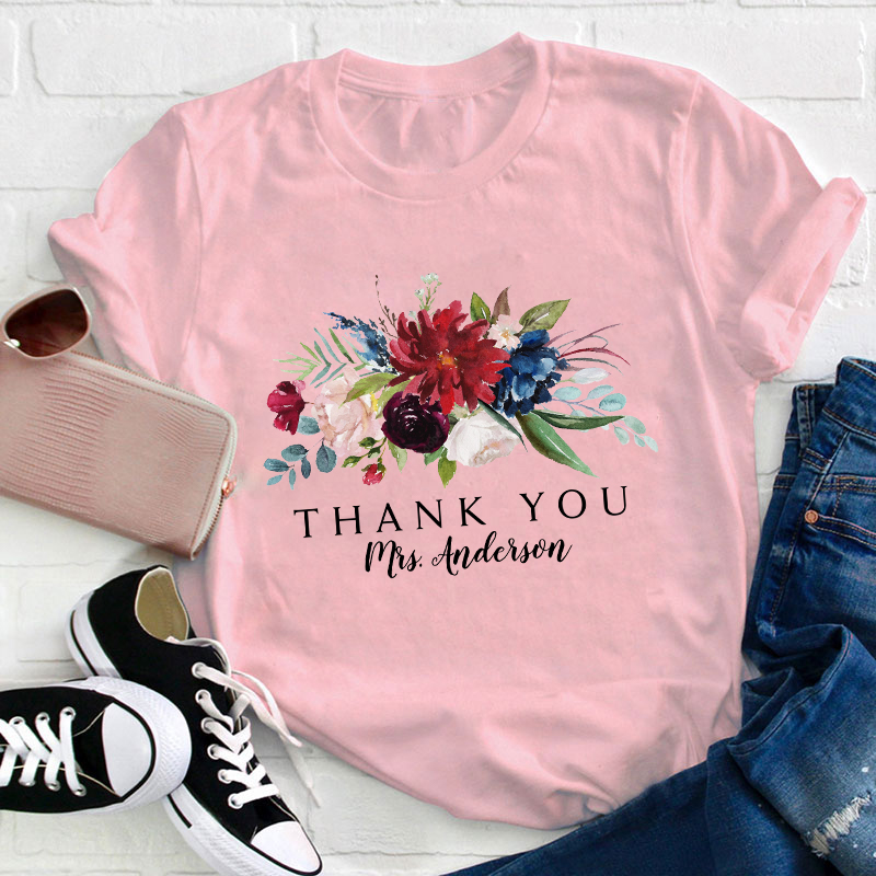 Personalized Floral Bouquet Thank You Teacher T-Shirt