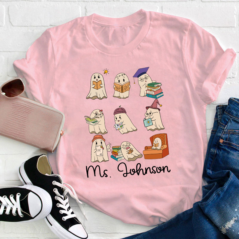 Personalized Name Reading Spooky Teacher T-Shirt