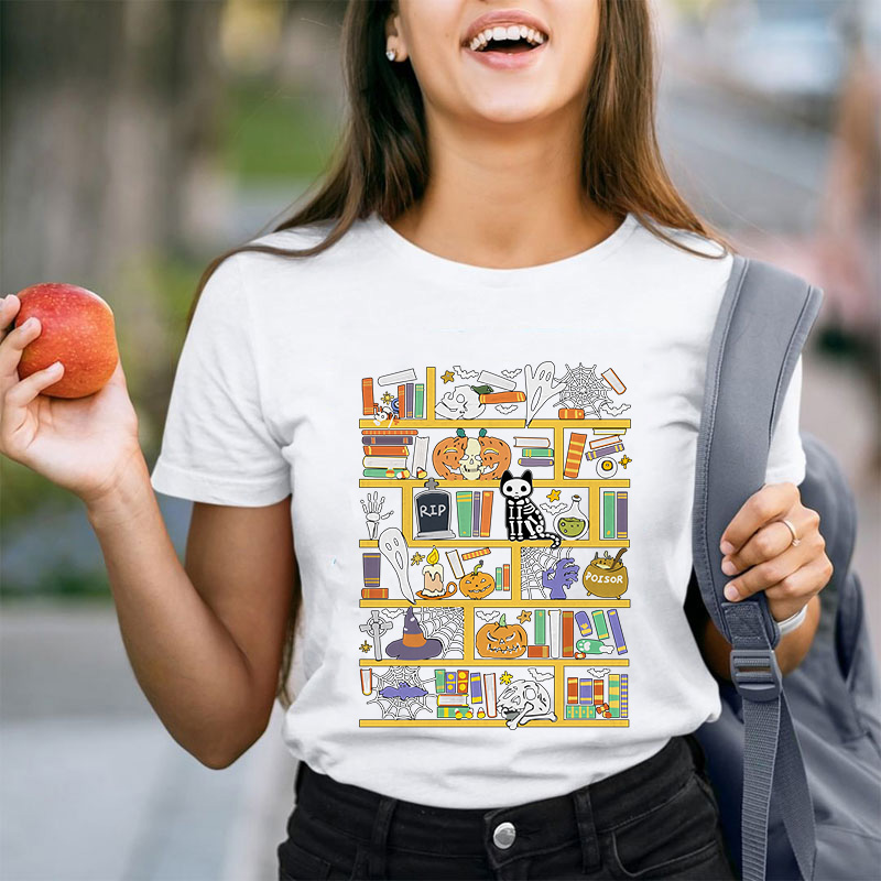 Halloween Bookshelf Teacher T-Shirt