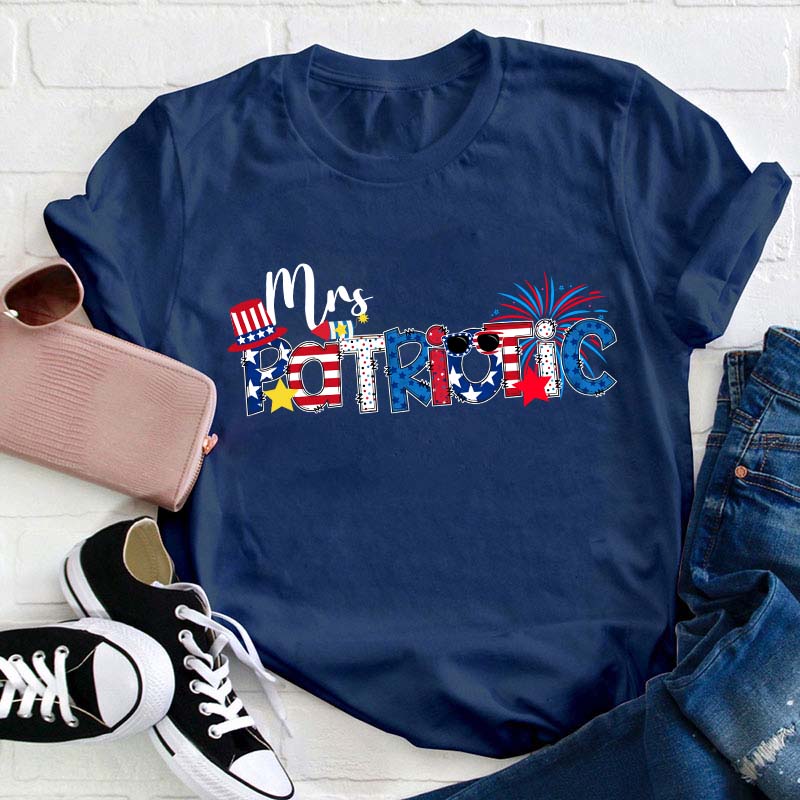Personalized Name Flag Cartoon Teacher T-Shirt