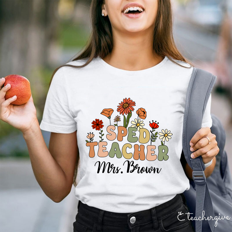 Personalized Spring Floral Sped Teacher T-Shirt
