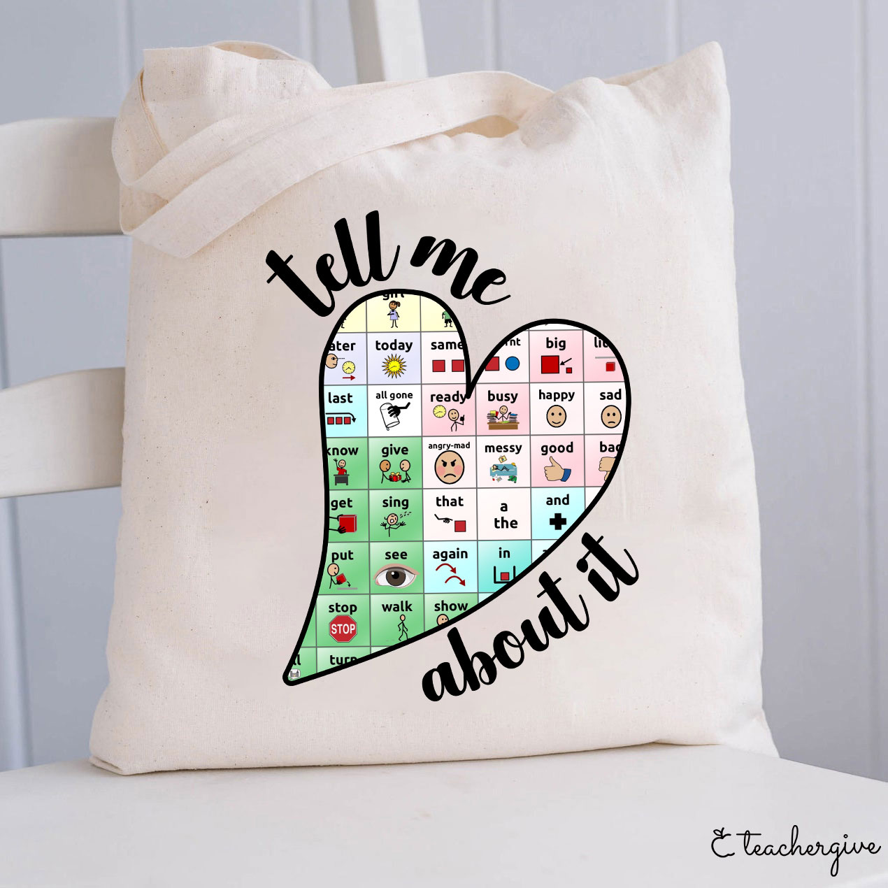 Tell Me About It Love Heart Teacher Tote Bag-Teachergive