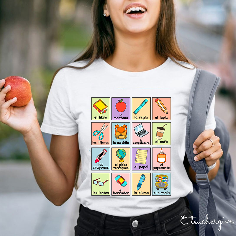 Spanish Picture Correspondence List Teacher T-Shirt
