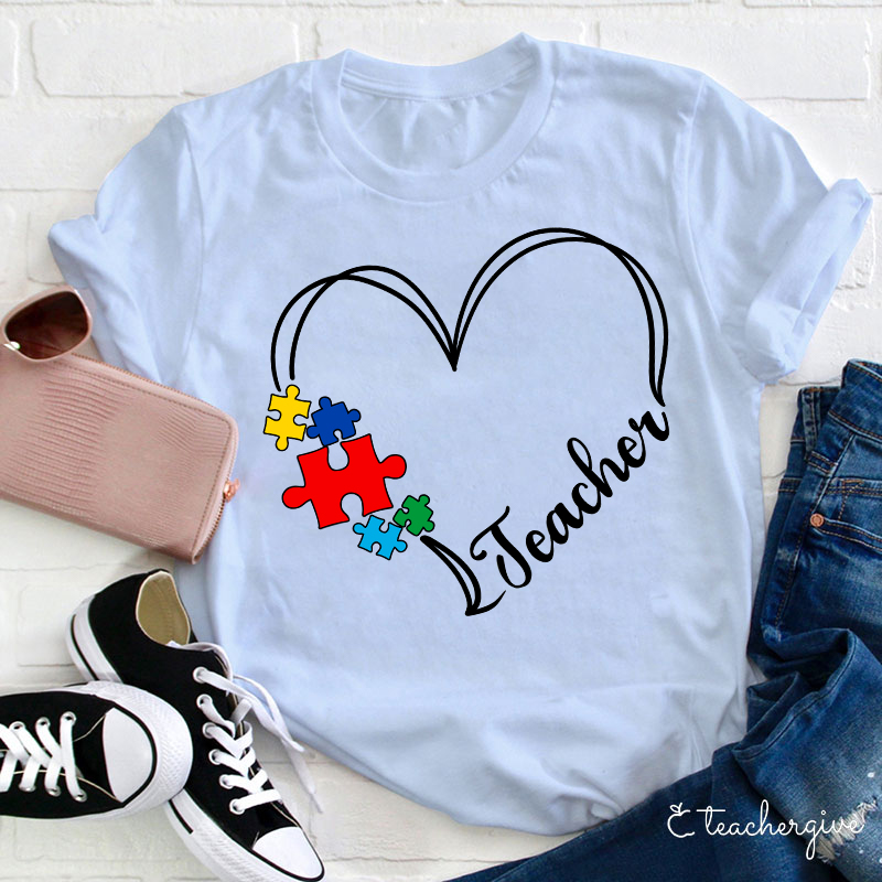 Puzzles and Hearts Teacher T-Shirt