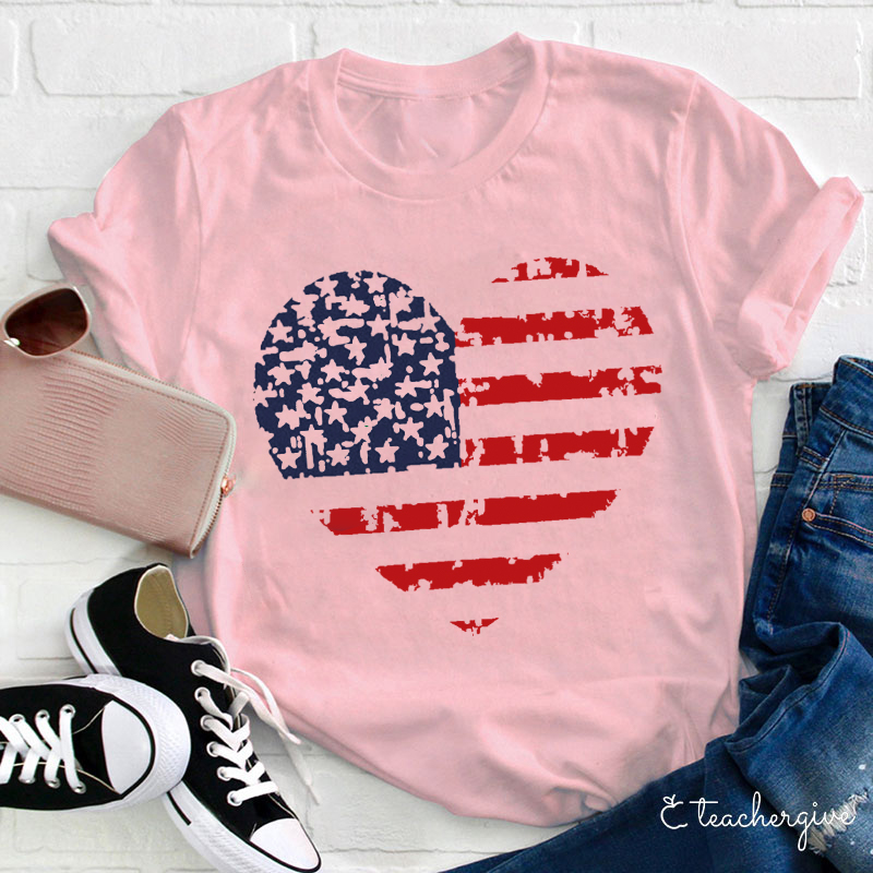 Independence Day Heart Teacher T-Shirt