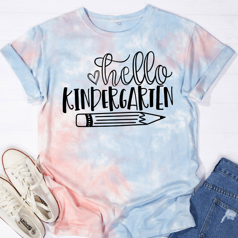 Personalized Hello Kindergarten Teacher Tie-dye T-Shirt