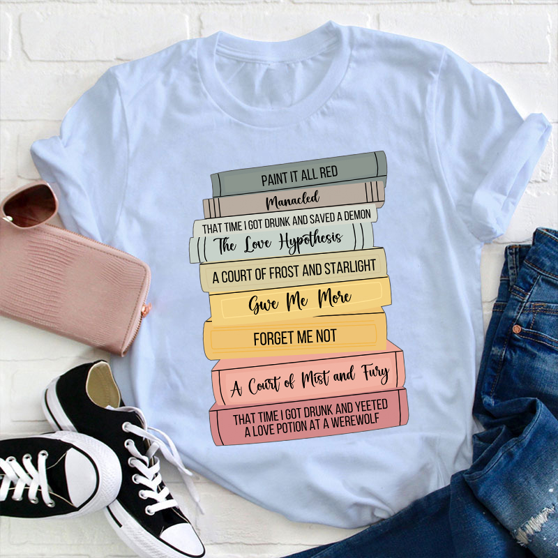 Personalized Stack Of Books Teacher T-Shirt