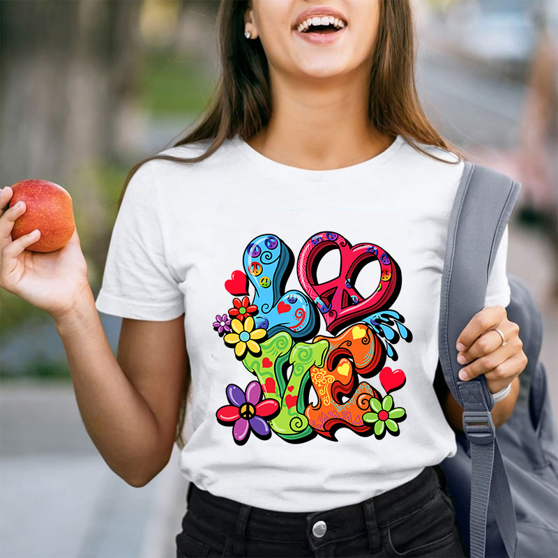 Love Flower And Heart Teacher T-Shirt