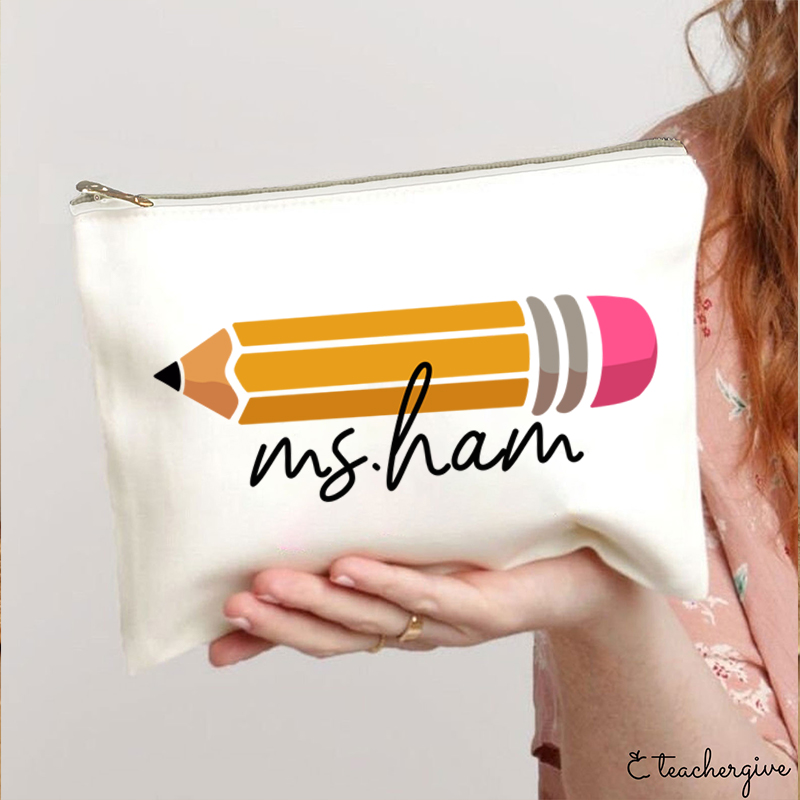 Personalized Pencil Teacher Name Makeup Bag
