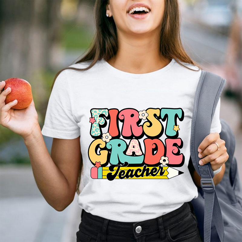 Personalized First Grade Teacher Tiny Flower T-Shirt