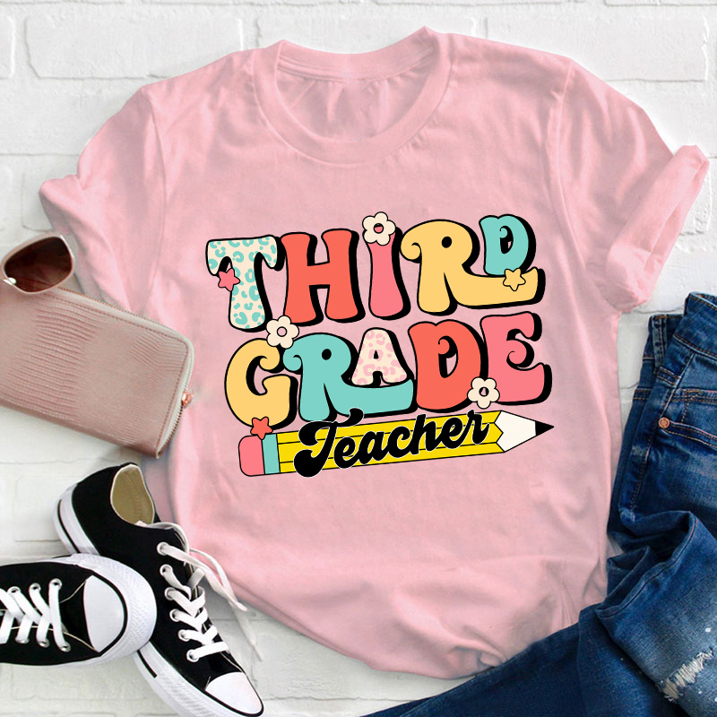 Personalized First Grade Teacher Tiny Flower T-Shirt