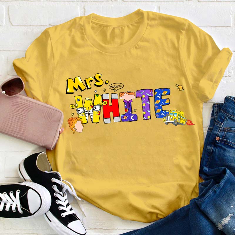 Personalized Name School Bus Teacher T-Shirt