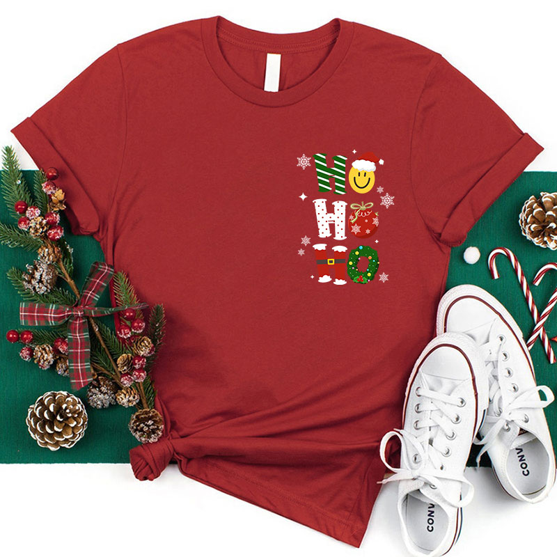 Ho Ho Ho Santa Claus Is Coming Christmas Wreath Teacher T-Shirt