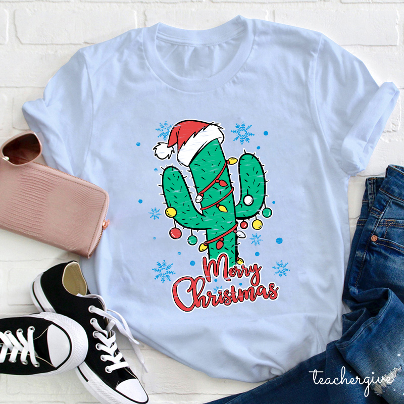 Merry Christmas Cactus Teacher T-Shirt
