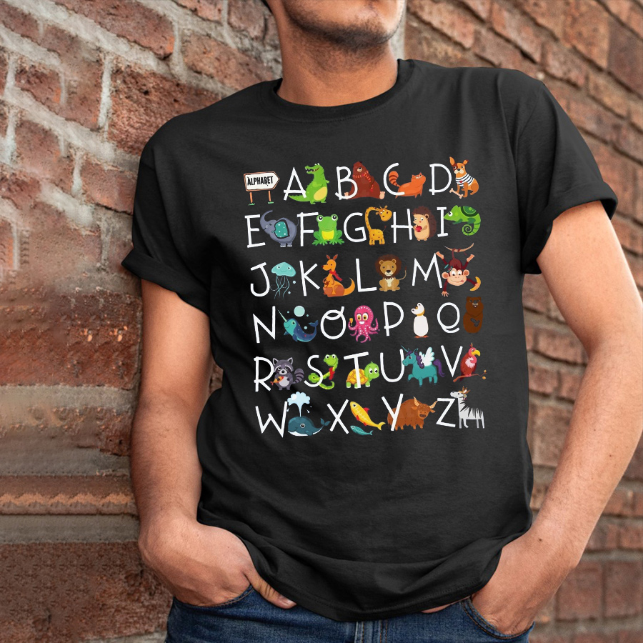 Interesting English Alphabet And Animals T-Shirt