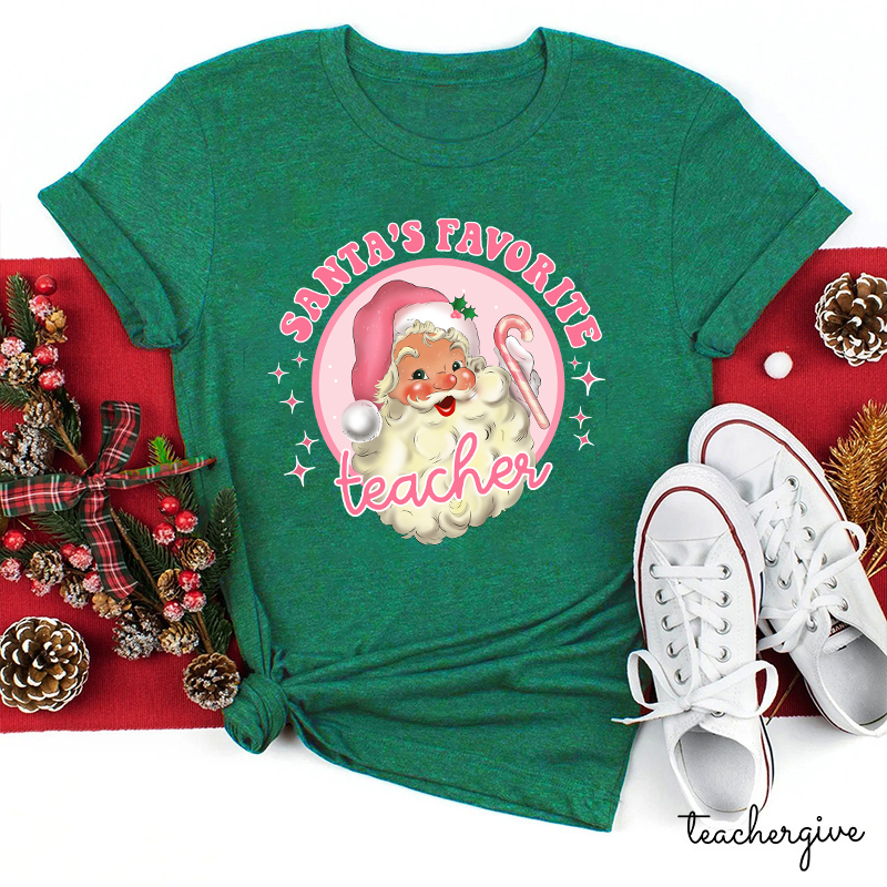 Santa's Favorite Teacher Pinky Winter Teacher T-shirt