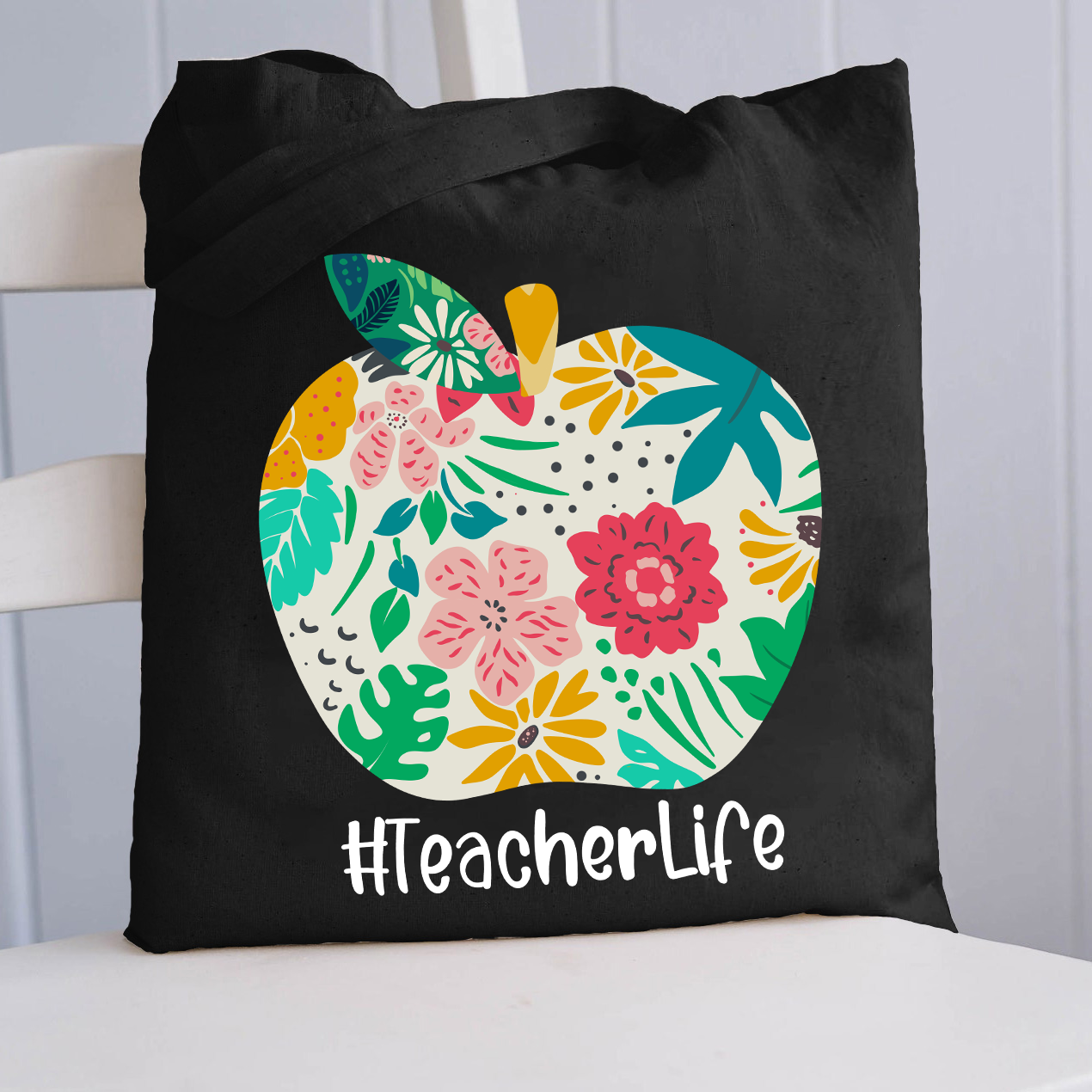 Teacherlife Apple Flower Tote Bag