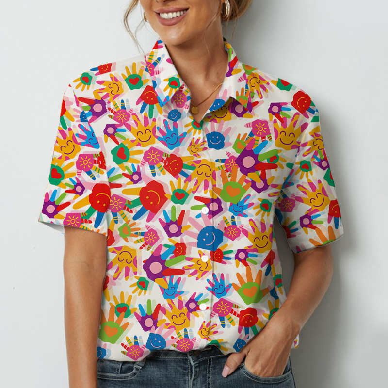 Colorful Love Palm Teacher Short Sleeve Shirt