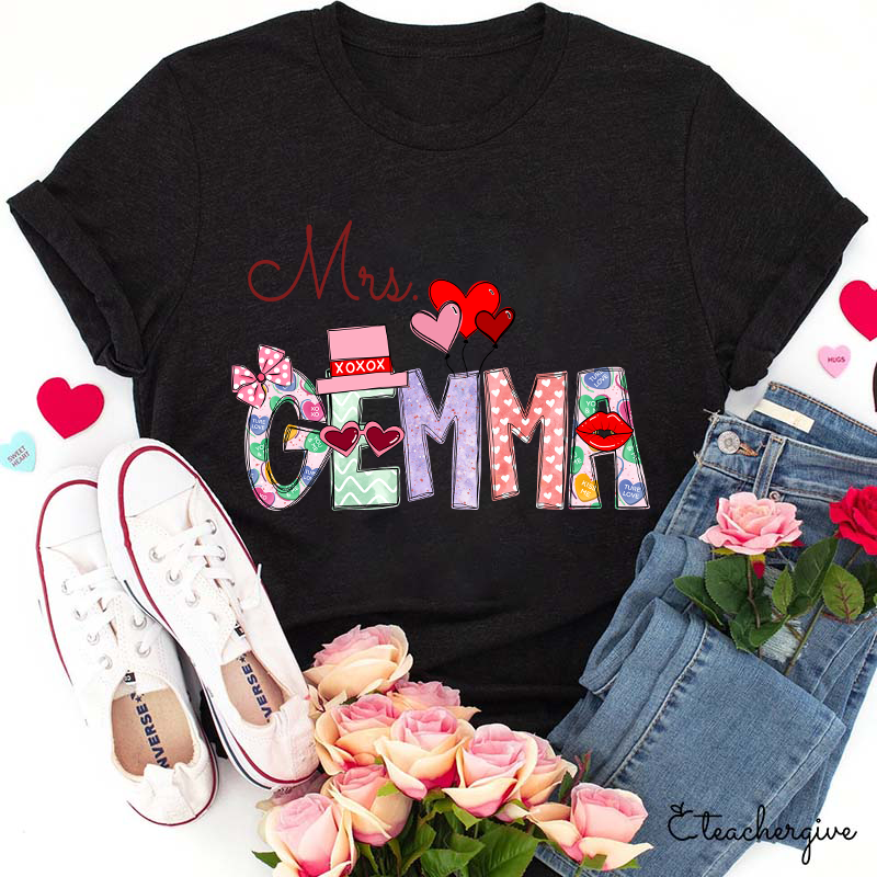 Personalized Rich Pattern Print Teacher T-Shirt