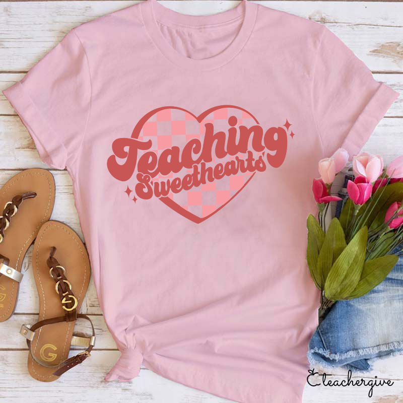 Teaching Sweethearts Checkerboard Grid Heart Teacher T-Shirt