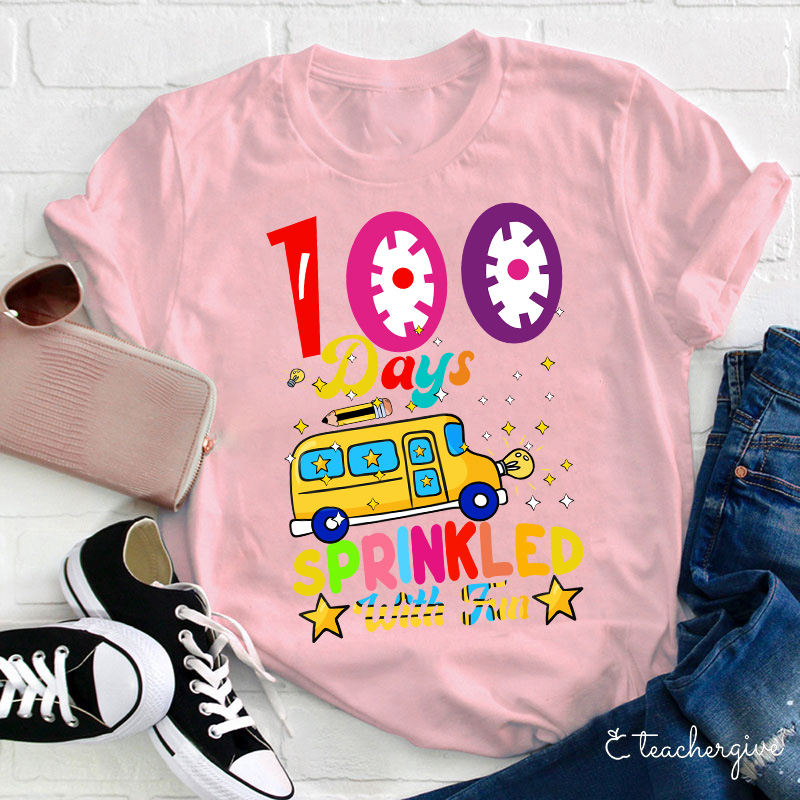 School Bus Pencil 100 Days Sprinkled With Fun Teacher T-Shirt