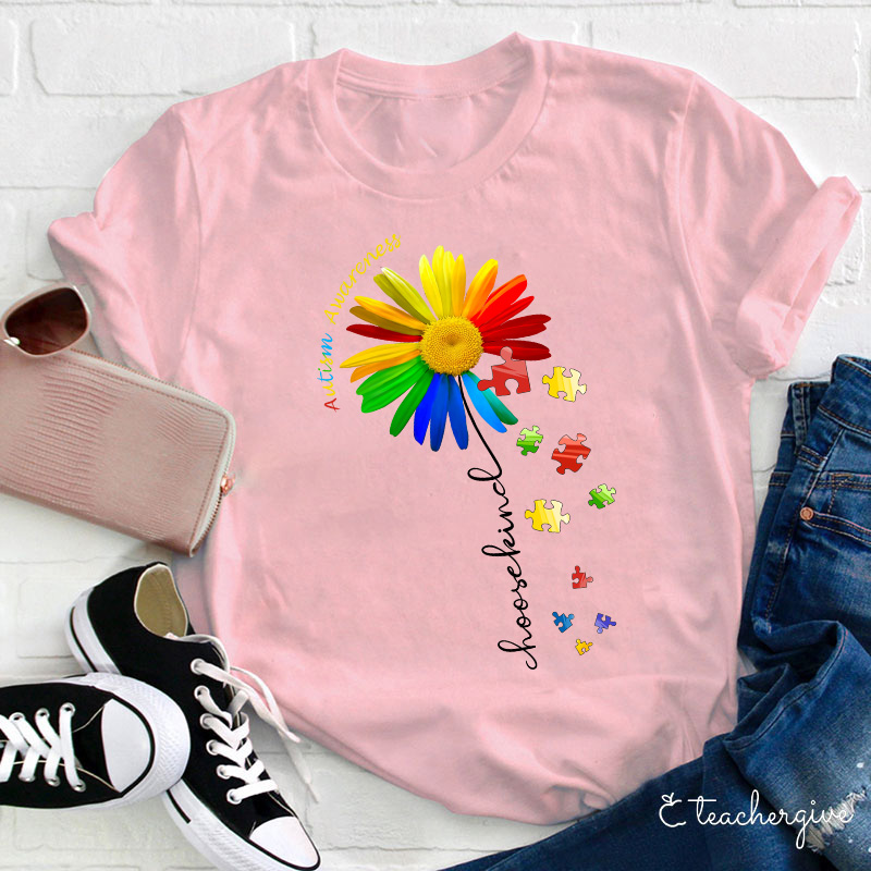 Autism Awareness Choose Kind Colorful Daisy Teacher T-Shirt