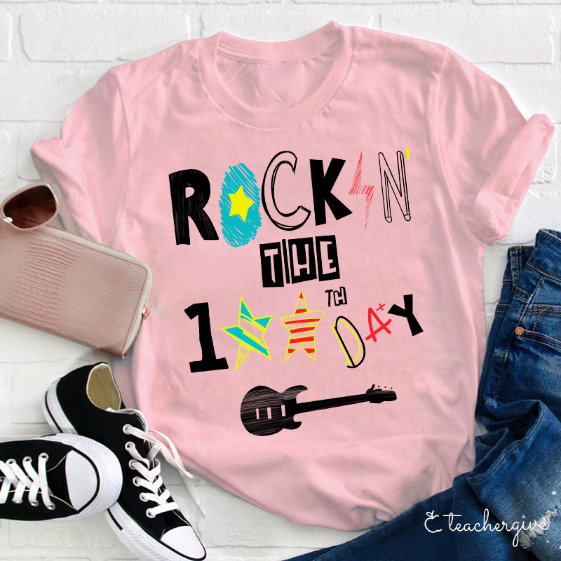 Rockin' The 100th Day Guitar Teacher T-Shirt