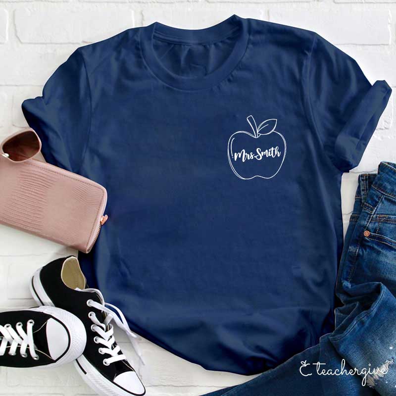 Personalized Pocket Name Apple Teacher T-Shirt
