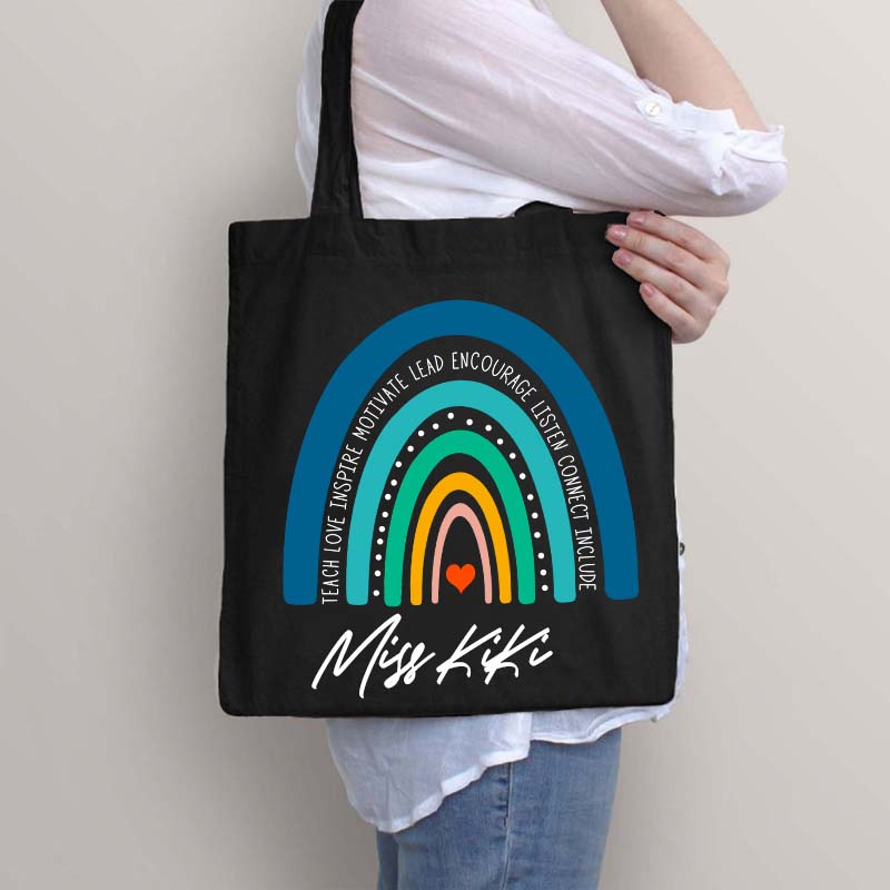 Personalized Teach Love Inspire Motivate Lead Encourage Listen Connect Include Teacher Tote Bag