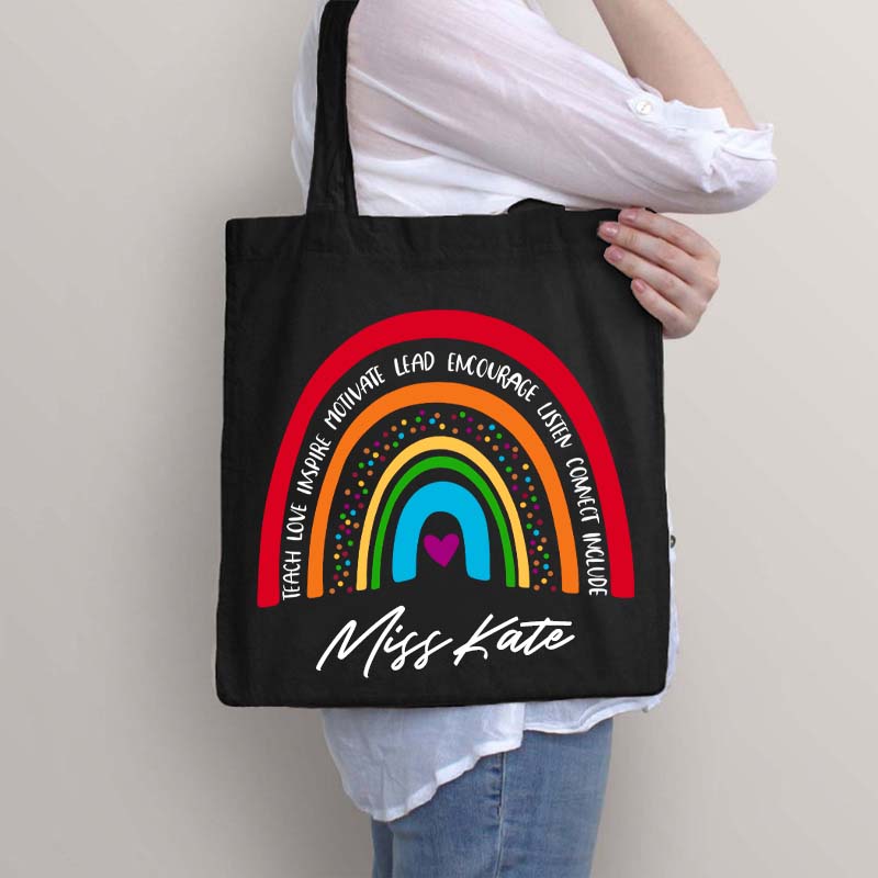 Personalized Red Rainbow Teacher's Ability Teacher Tote Bag