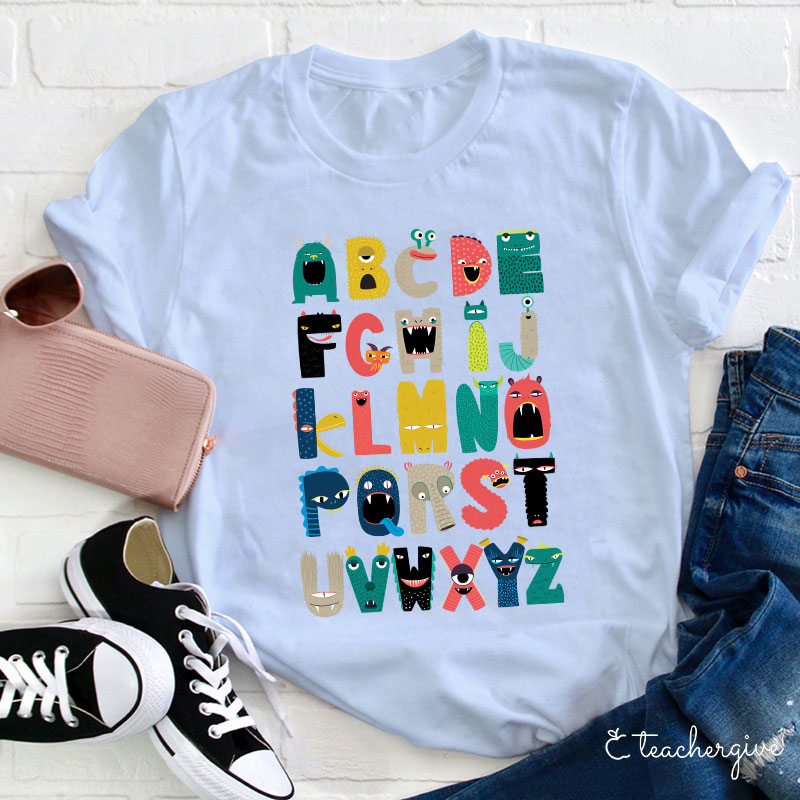 Cartoon Monster Alphabet Teacher T-Shirt
