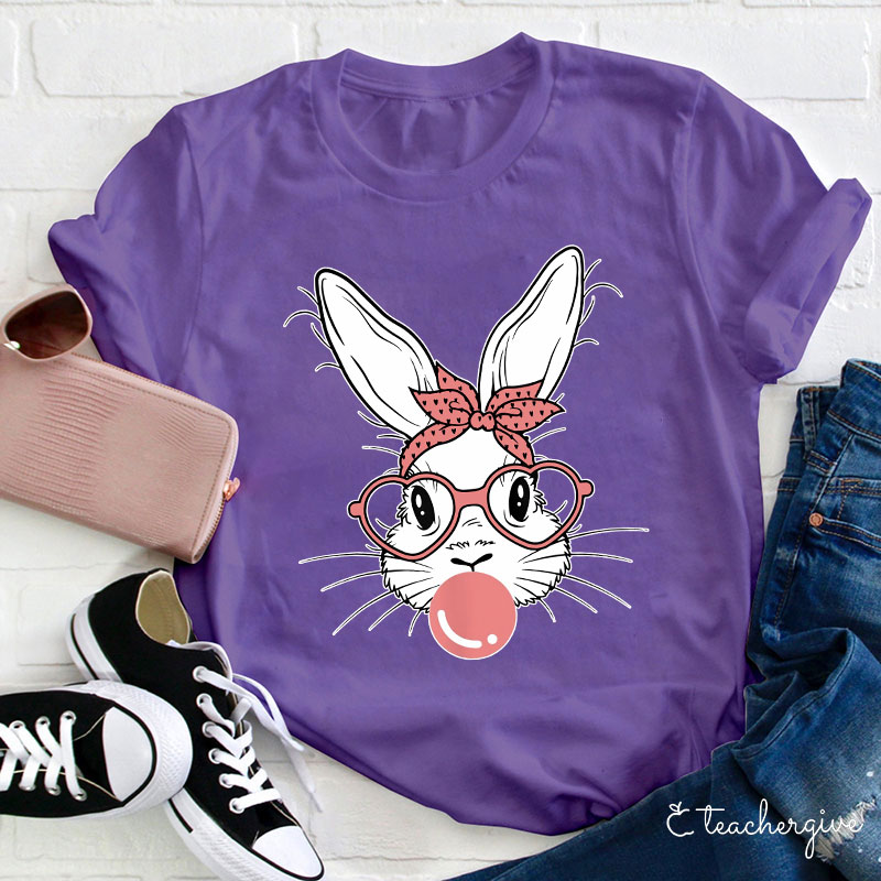 Bunny Blowing Bubbles Teacher T-Shirt