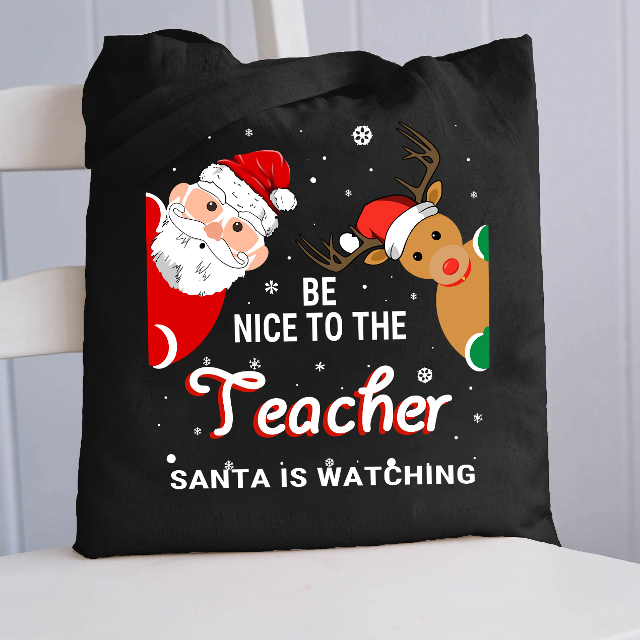 LatestBe Nice To The Teacher Santa Is Watching Teacher Tote Bag for Sale-Teachersgram